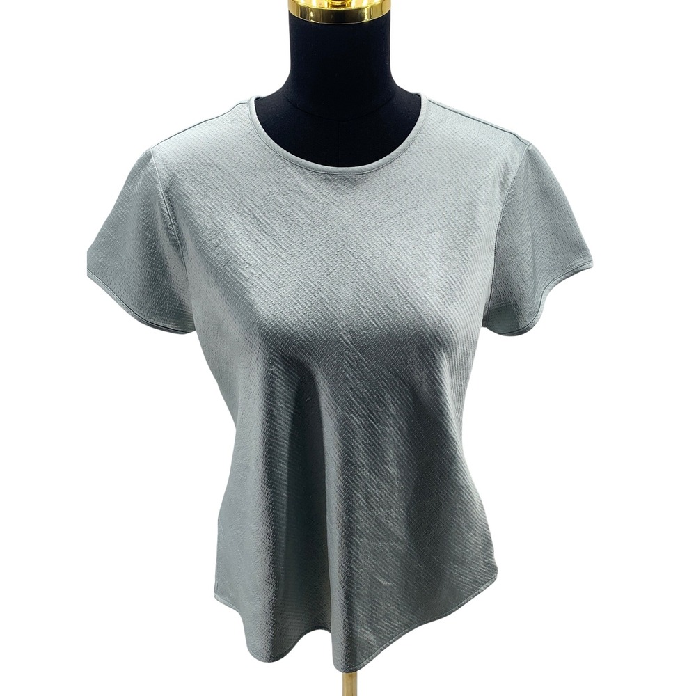 Express Womens Textured Short Sleeve Keyhole Back Blouse Sage Green Size M